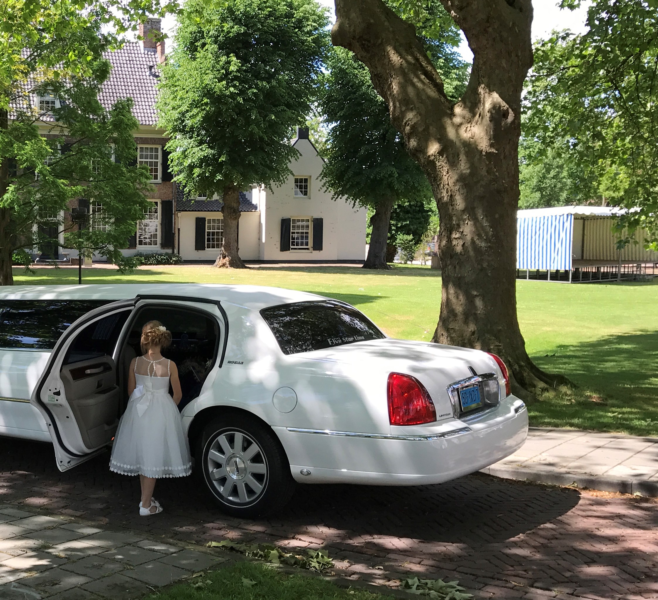 foto van bruidsmeisje bij de limo